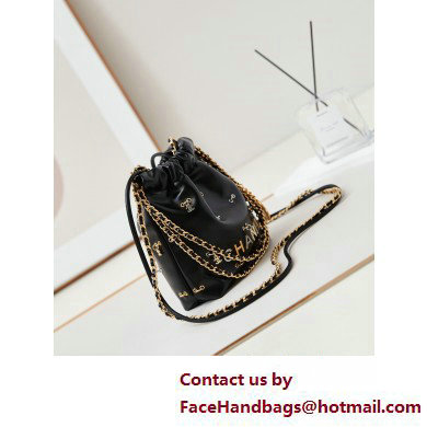 Chanel Shiny Lambskin & Gold-Tone Metal CHANEL 22 Mini Handbag AS3980 Black/Charms - Click Image to Close